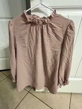 Womens Ruffle Neck Long Sleeve Top - Blush